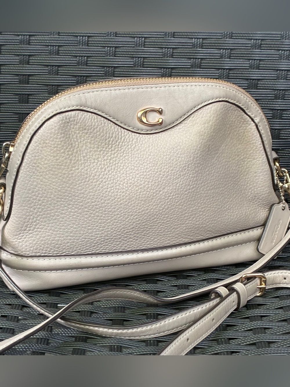 COACH CROSSBODY BAG,Coach Pebbled Leather Crossbody in Light Gray